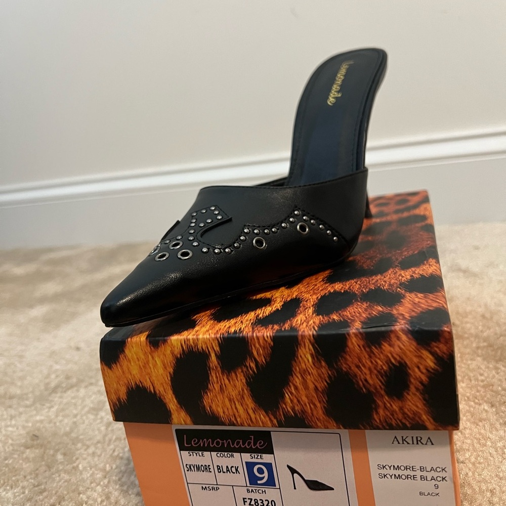 AKIRA Black Rhinestone Mules